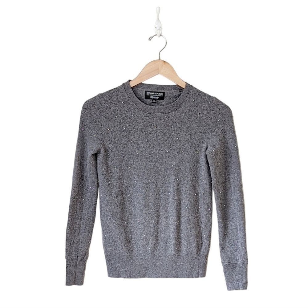 Banana Republic Italian Merino Wool Cashmere Blend Crew Silver Bead Sweater‎ XS